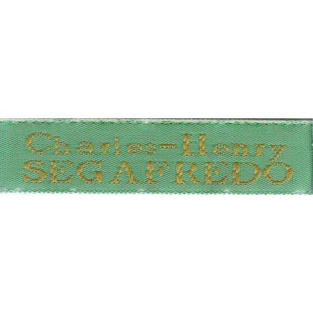 Woven labels, Model X - Green 12mm ribbon - Antique Gold lettering